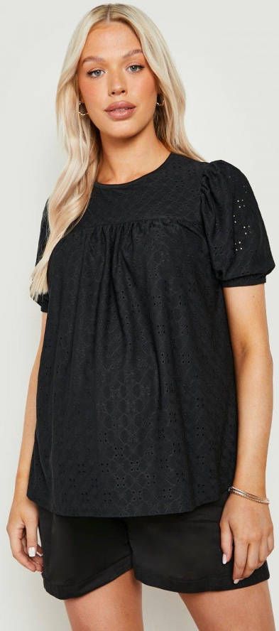boohoo Zwangerschap Gesmokte Broderie Top, Black