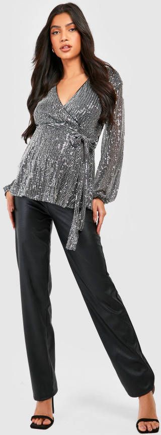 boohoo Zwangerschap Gesmokte Glitter Wikkeltop Met Pailletten, Black