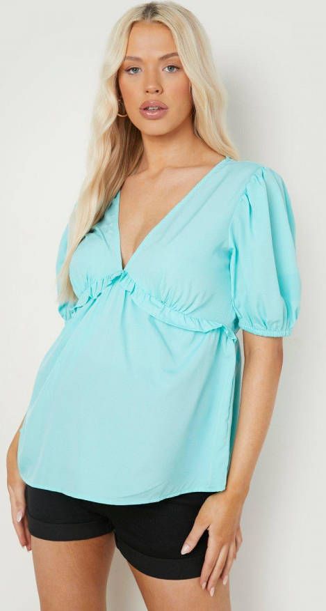 boohoo Zwangerschap Gesmokte Top Met Franjes, Cornflower Blue