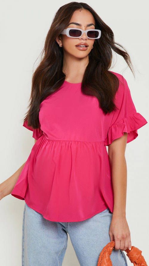boohoo Zwangerschap Gesmokte Top Met Franjes En Gekruiste Rug, Fuchsia