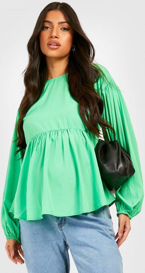 boohoo Zwangerschap Gesmokte Top Met Pofmouwen En Gekruiste Rug, Bright Green
