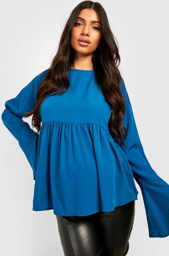 boohoo Zwangerschap Gesmokte Top Met Wijde Mouwen En Gekruiste Rug, Teal