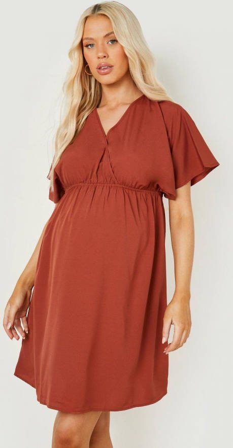 boohoo Zwangerschap Gesmokte Wikkel Jurk, Terracotta