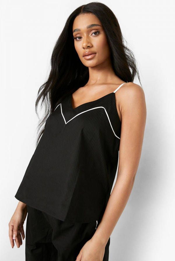 boohoo Zwangerschap Gestreept Satijnen Premium Pyjama Hemdje, Black