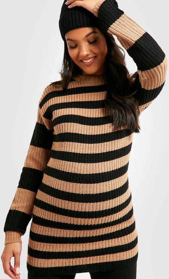 boohoo Zwangerschap Gestreepte Trui Met Crewneck, Taupe