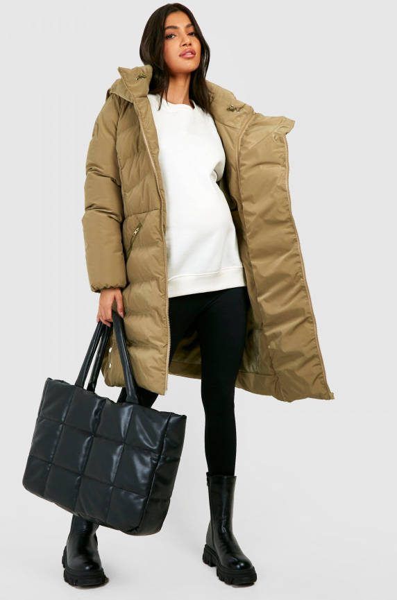 boohoo Zwangerschap Gewatteerde 2 In 1 Before & After Jas, Khaki