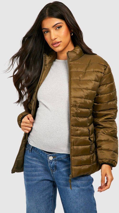 boohoo Zwangerschap Gewatteerde Jas Met Hoge Kraag, Khaki
