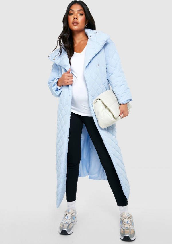 boohoo Zwangerschap Gewatteerde Wikkel Jas Met Stiksels, Light Blue