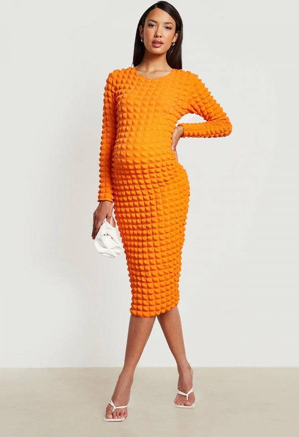 boohoo Zwangerschap Jersey Bolletjes Midi Jurk, Orange