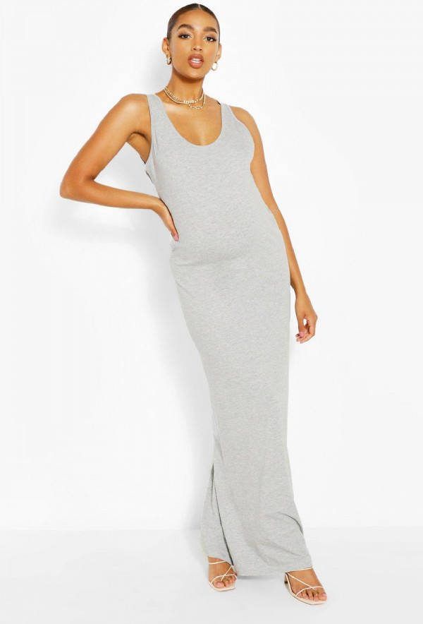boohoo Zwangerschap Jersey Maxi Jurk Met Laag Uitgesneden Hals, Grey Marl