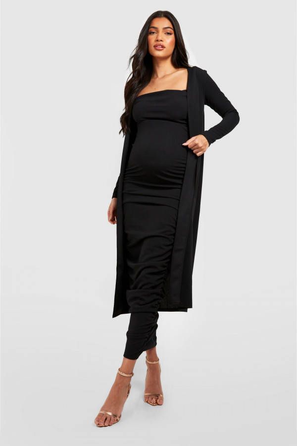 boohoo Zwangerschap Jurk Met Bandjes En Duster Jas Set, Black