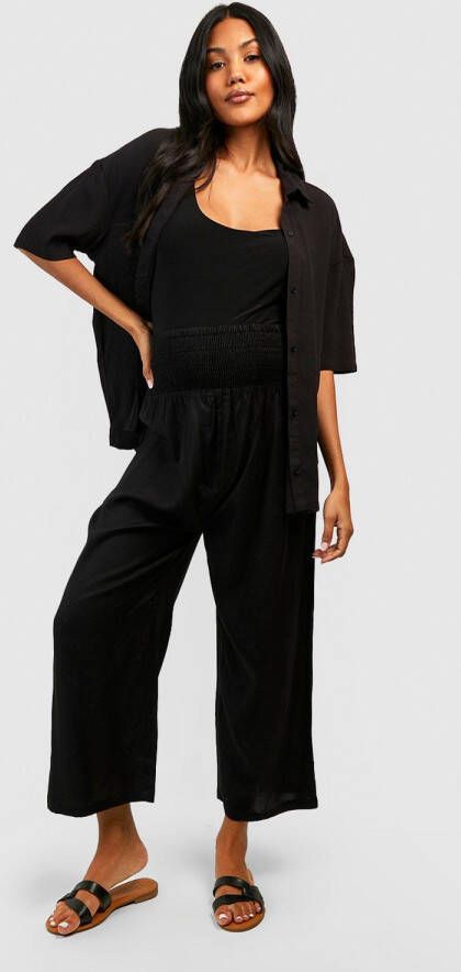 boohoo Zwangerschap Linnen Culottes Met Geplooide Taille, Black