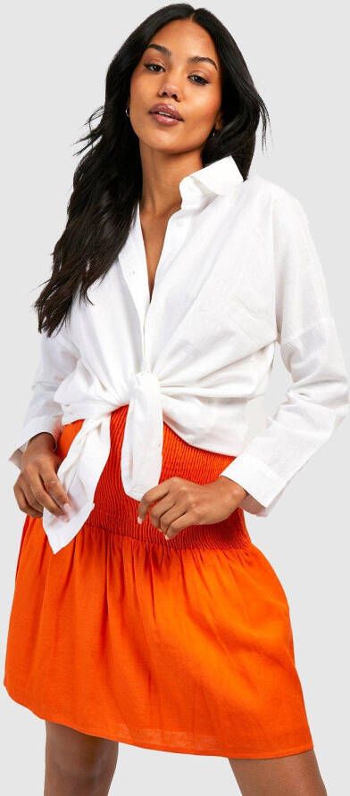 boohoo Zwangerschap Linnen Mini Rokje Met Geplooide Taille, Orange