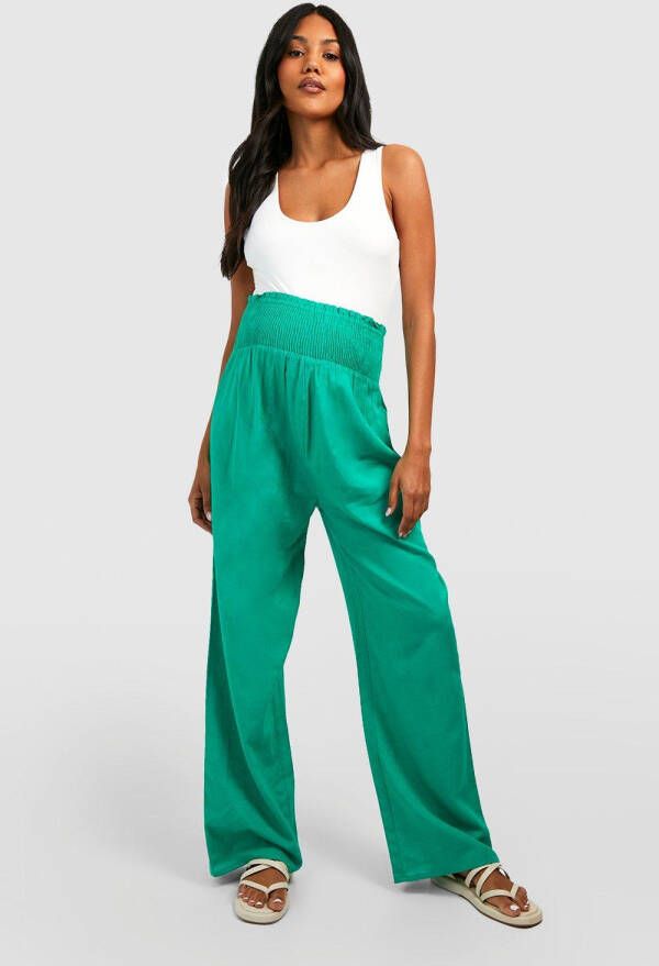 boohoo Zwangerschap Linnen Wide Leg Broek Met Geplooide Taille, Bright Green