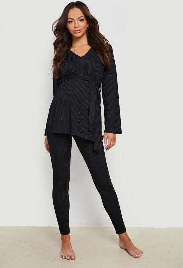 boohoo Zwangerschap Lounge Set Met Ceintuur, Black