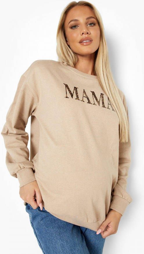 boohoo Zwangerschap Luipaardprint 'Mama' Trui, Stone