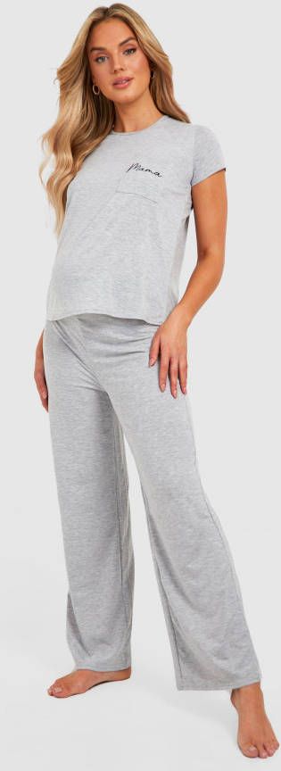 boohoo Zwangerschap Mama Pyjama Set Met T Shirt En Zakken, Grey Marl