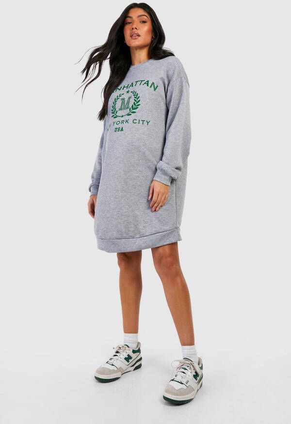 boohoo Zwangerschap Manhattan Trui Jurk Met Print, Grey Marl