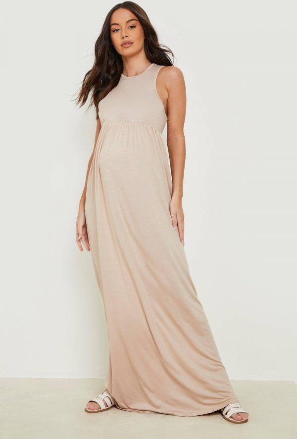 boohoo Zwangerschap Maxi Jurk Met Racer Hals, Stone