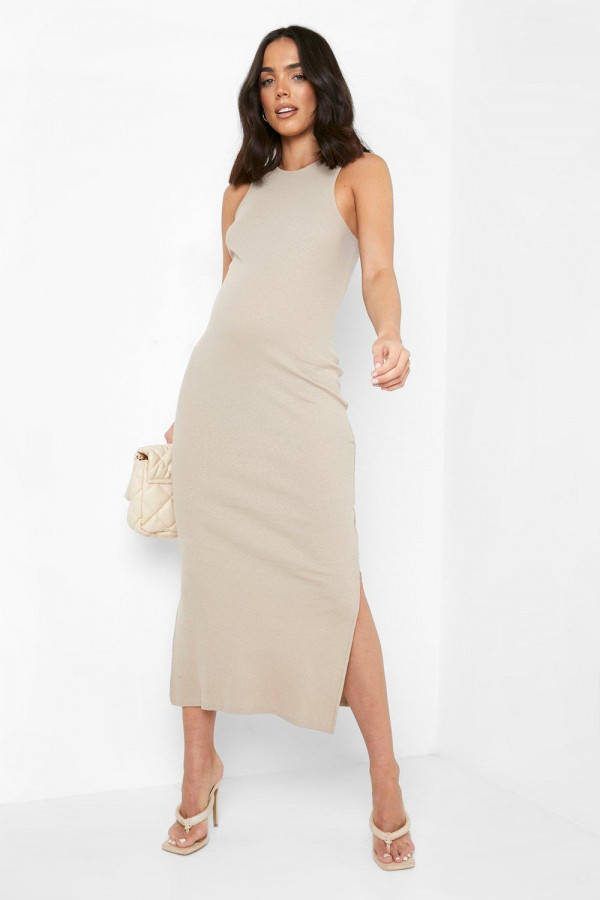 boohoo Zwangerschap Midaxi Jurk Met Zijsplit, Taupe