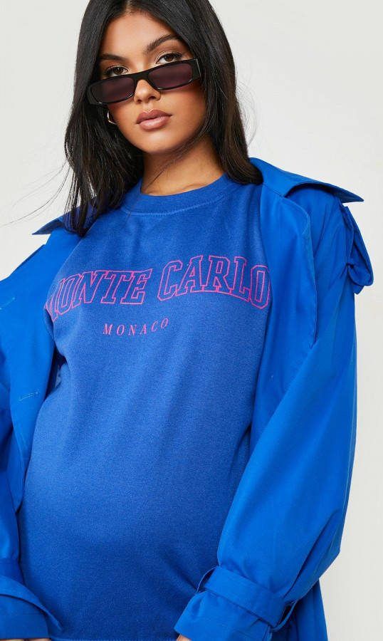 boohoo Zwangerschap Monte Carlo Trui Met Print, Blue