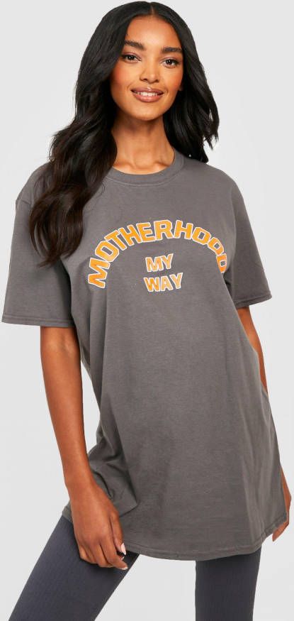 boohoo Zwangerschap Motherhood T Shirt Met Tekst, Charcoal