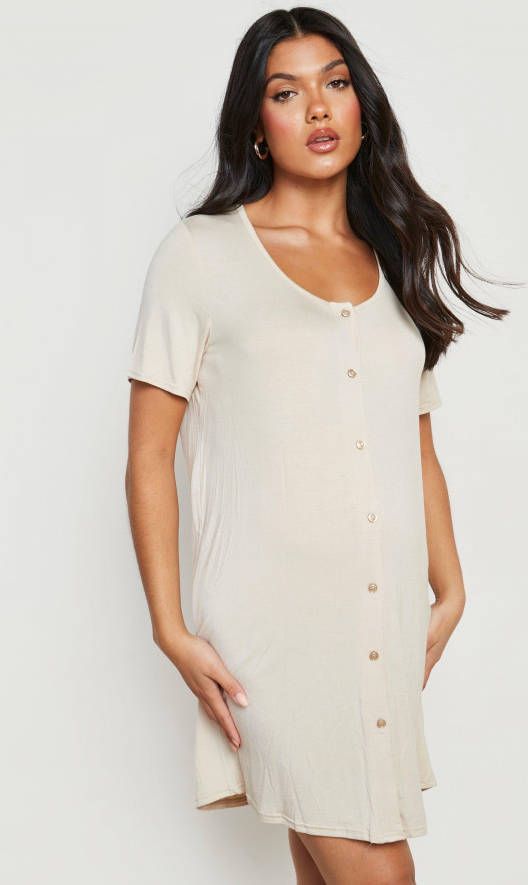 boohoo Zwangerschap Nachtjapong Met Knopen, Oatmeal