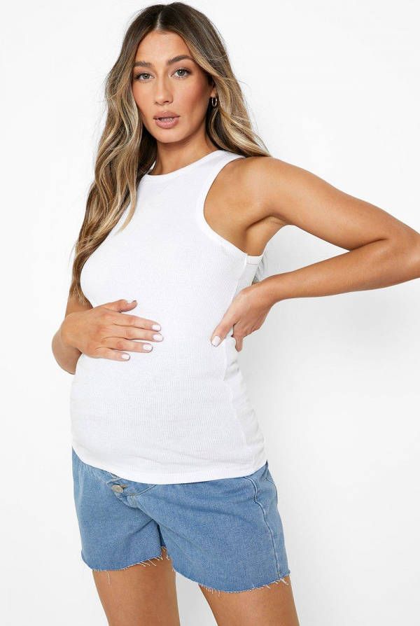 boohoo Zwangerschap Over The Bump Shorts Met Gerafelde Zoom, Blue