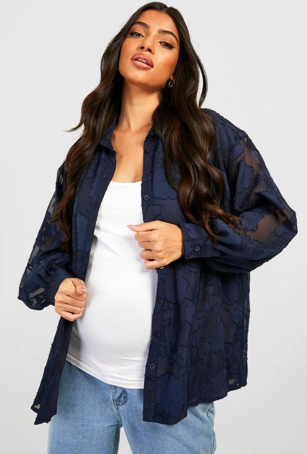 boohoo Zwangerschap Oversized Burnout Bloemen Blouse, Navy