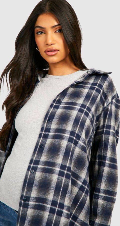 boohoo Zwangerschap Oversized Geruite Blouse, Blue