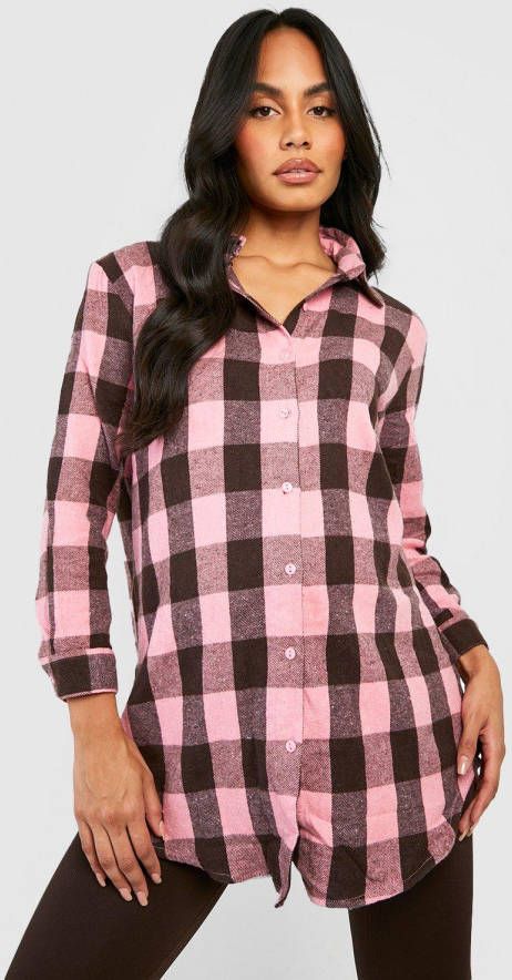 boohoo Zwangerschap Oversized Geruite Blouse, Pink