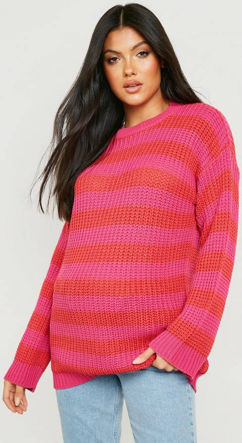boohoo Zwangerschap Oversized Gestreepte Trui, Pink