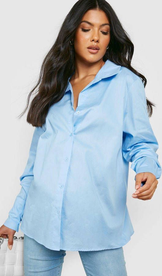 boohoo Zwangerschap Oversized Poplin Blouse, Pale Blue