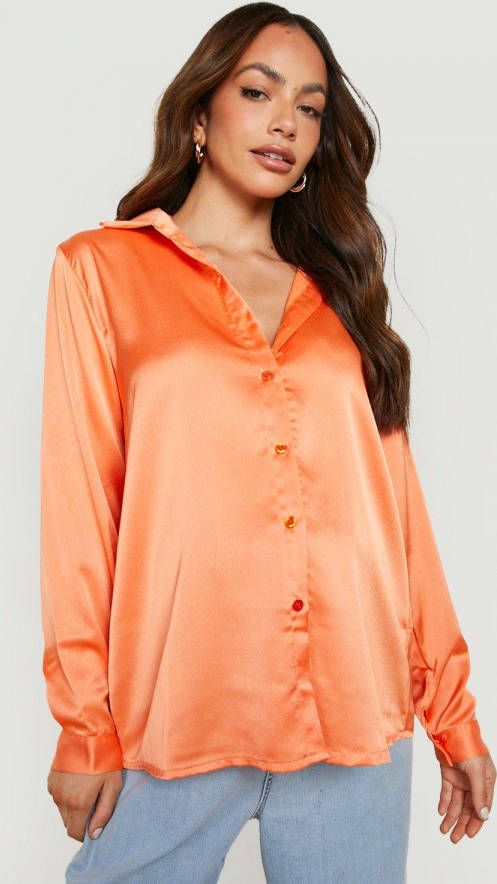 boohoo Zwangerschap Oversized Satijnen Blouse, Orange