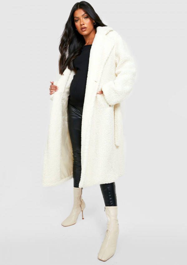 boohoo Zwangerschap Oversized Teddy Jas, Cream