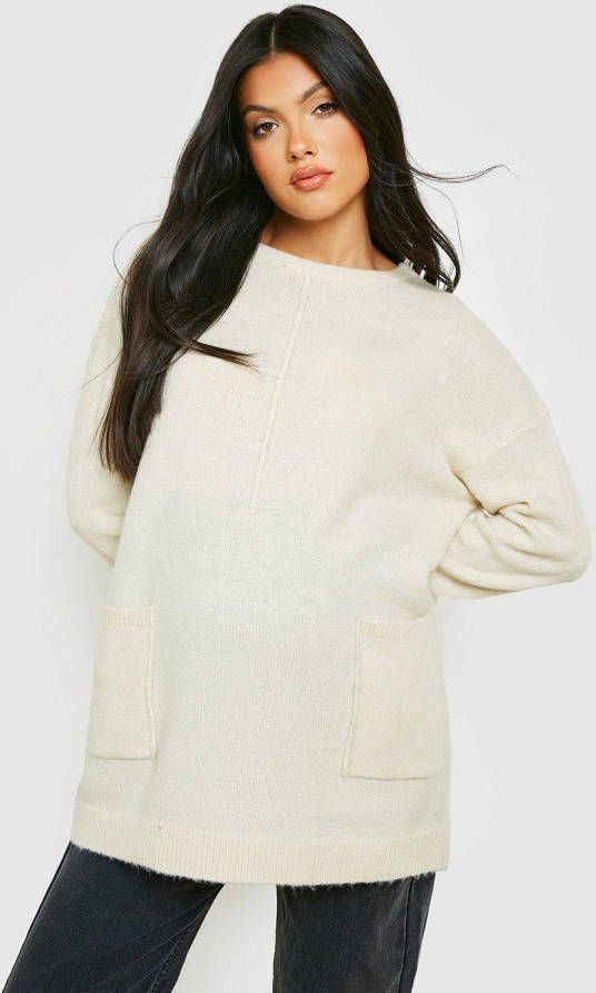boohoo Zwangerschap Oversized Trui Met Crewneck, Oatmeal