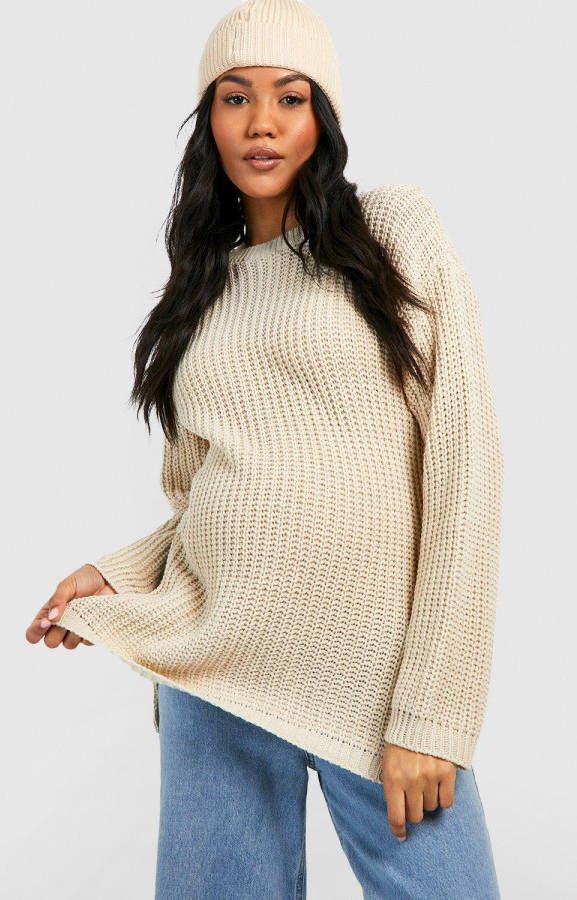 boohoo Zwangerschap Oversized Trui Met Zijsplit, Stone