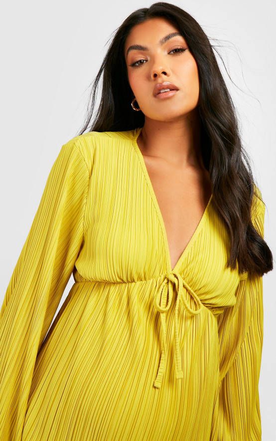 boohoo Zwangerschap Plisse Top Met Strik, Olive