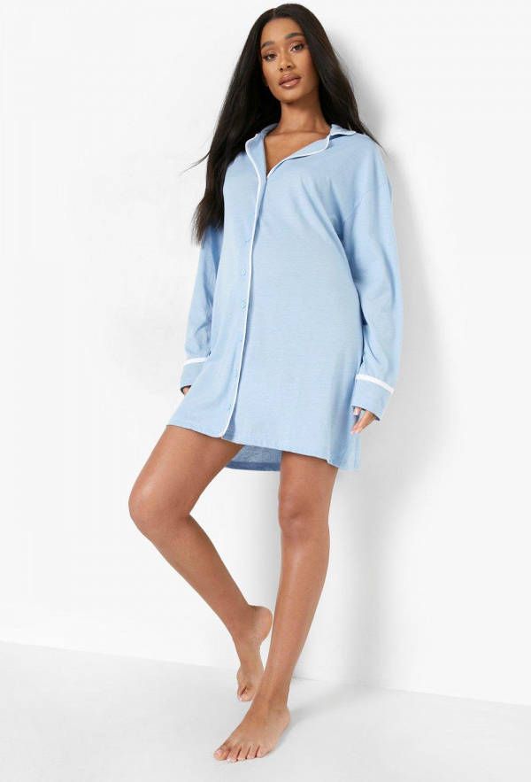 boohoo Zwangerschap Pyjama Blouse Met Biezen, Blue