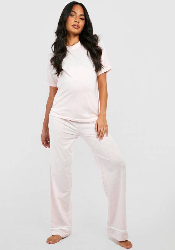 boohoo Zwangerschap Pyjama Set Met T Shirt En Biezen, Rose