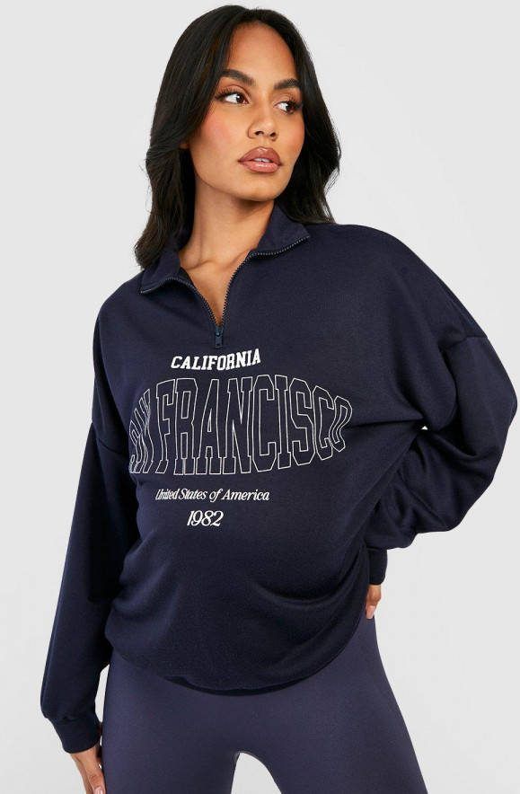 boohoo Zwangerschap San Francisco Trui Met Korte Rits, Navy