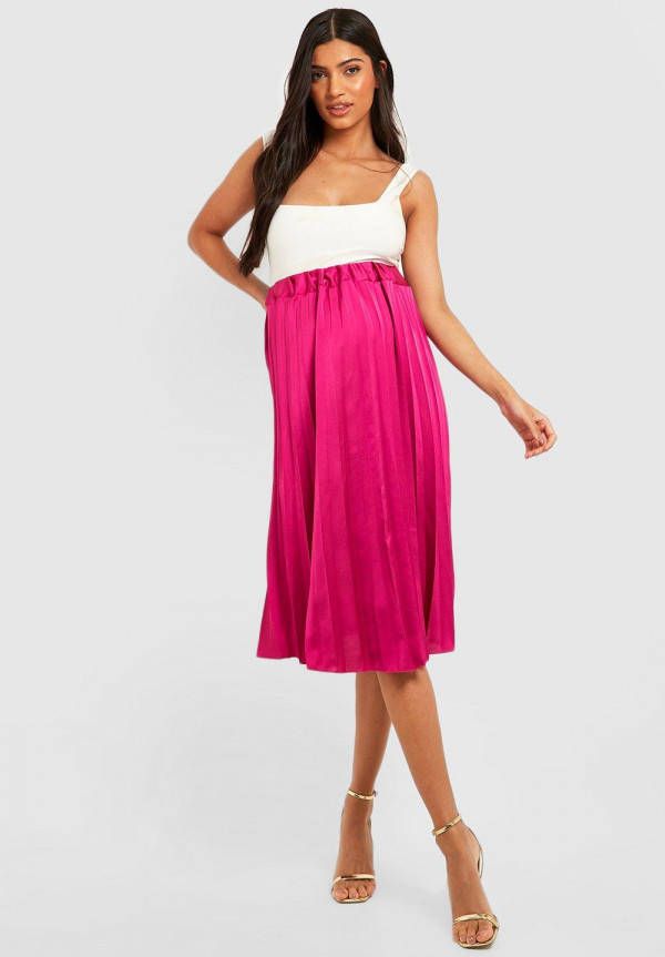 boohoo Zwangerschap Satijnen Geplooide Midi Rok, Hot Pink