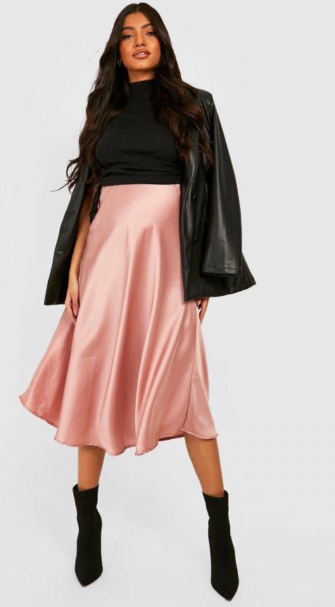 boohoo Zwangerschap Satijnen Midi Slip Skirt, Blush
