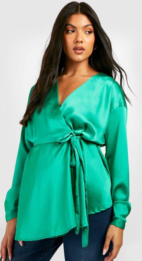 boohoo Zwangerschap Satijnen Wikkeltop, Bright Green