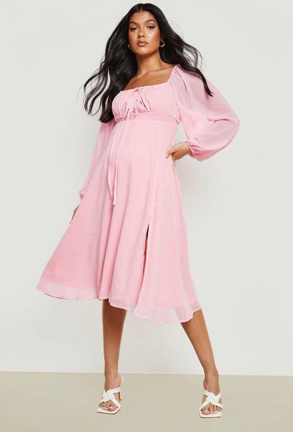 boohoo Zwangerschap Skater Jurk Met Vierkante Hals, Pink