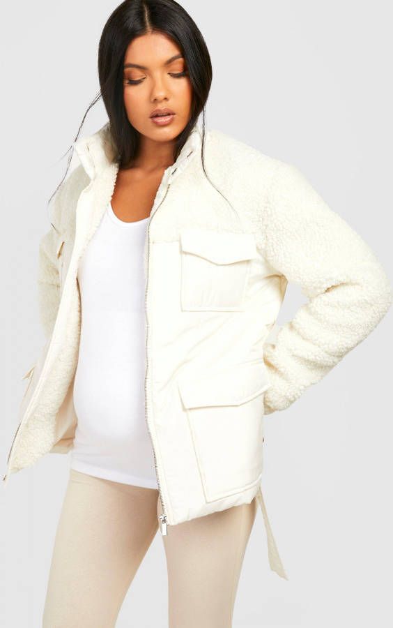 boohoo Zwangerschap Teddy Jas Met Ceintuur, Ecru