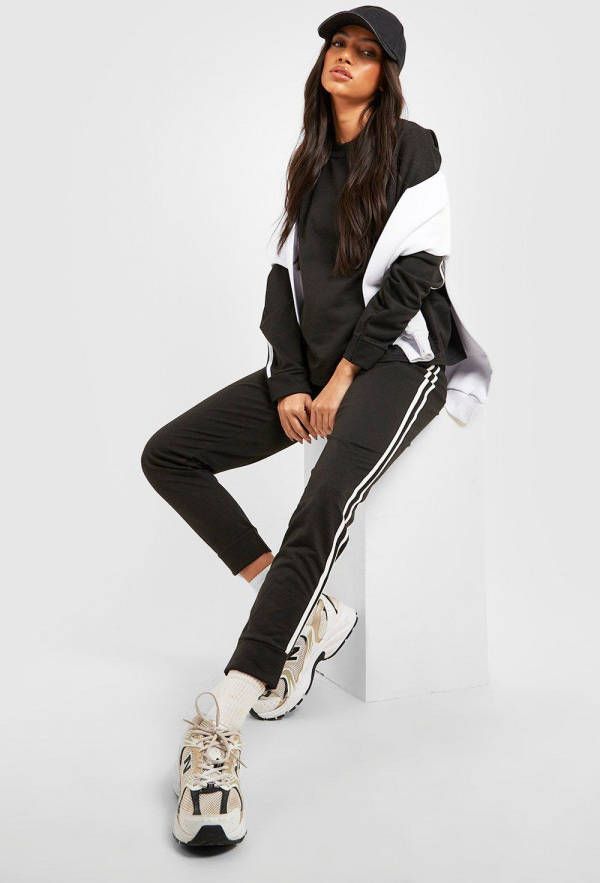 boohoo Zwangerschap Trainingspak Met Trui En Zijstreep, Black