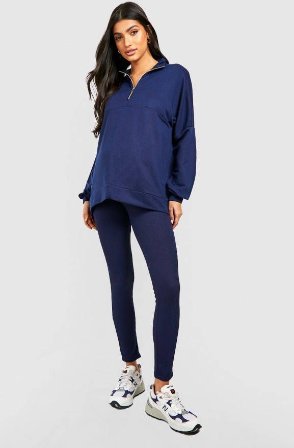 boohoo Zwangerschap Trui Met Korte Rits En Leggings Set, Navy