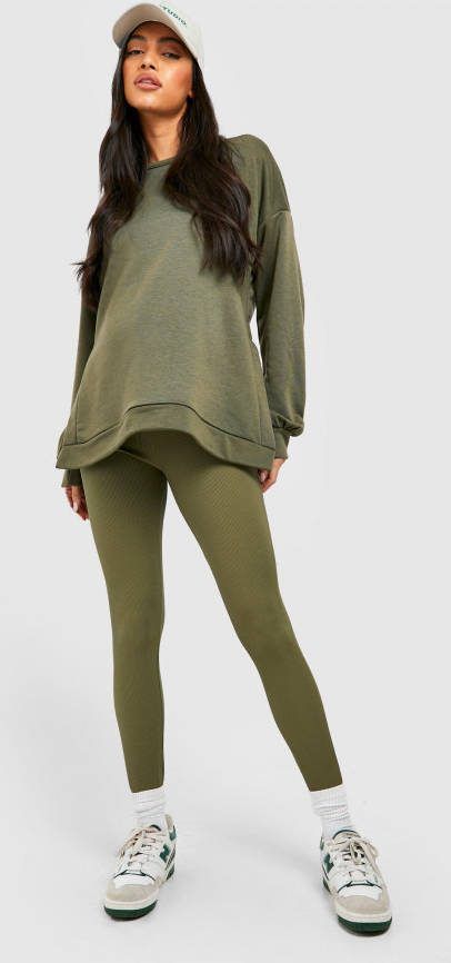 boohoo Zwangerschap Trui Met Zijsplit En Leggings Set, Khaki