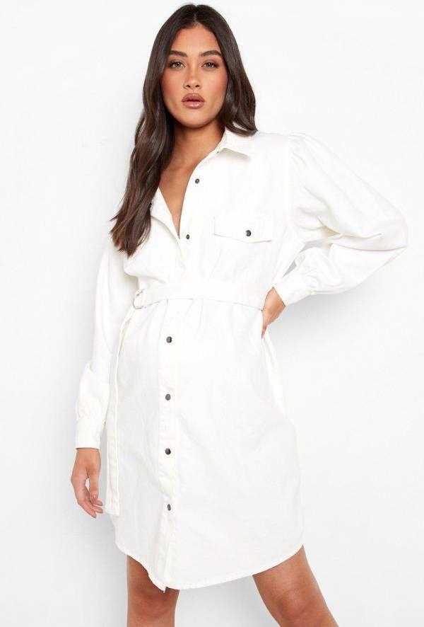 boohoo Zwangerschap Utility Jurk Met Ceintuur, Ecru